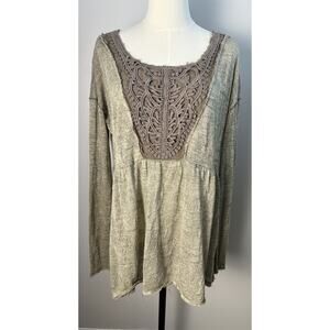 Free People women’s Lace Tunic Blouse Bohemian Raw edge sleeves & Hem Size M